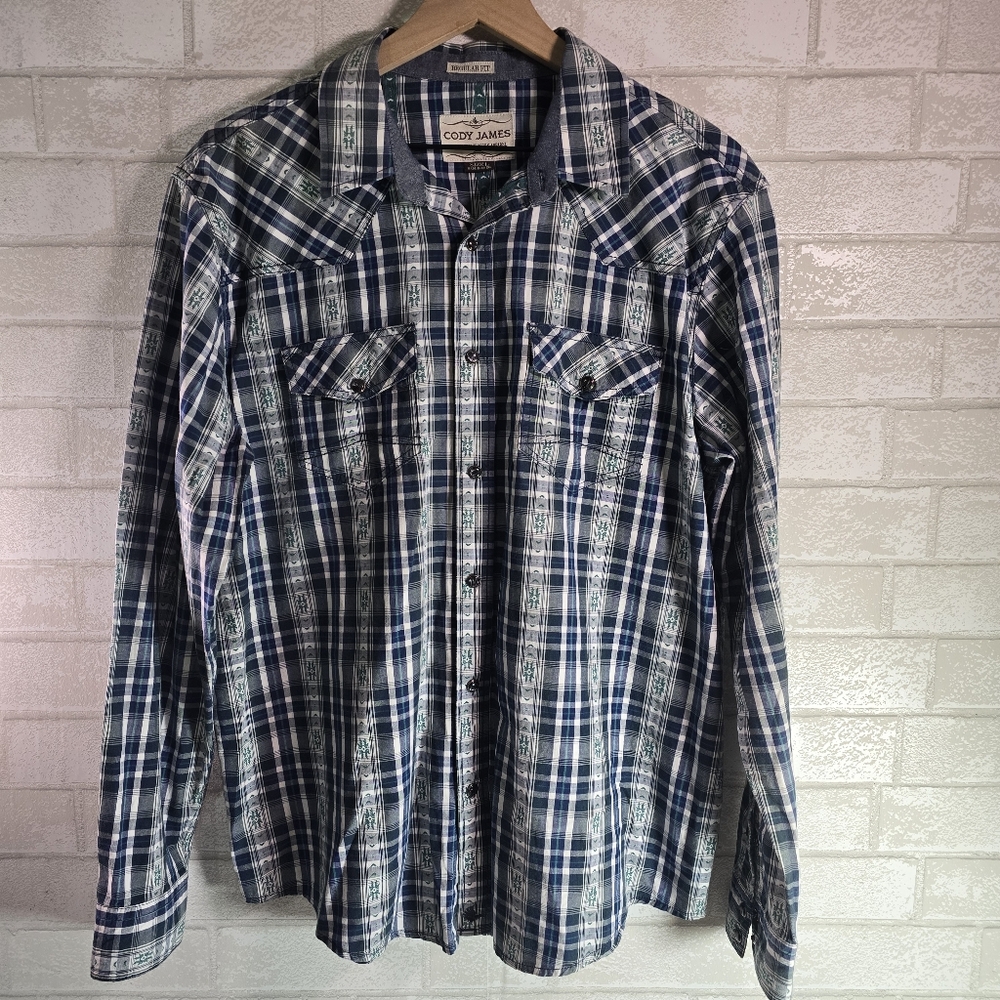 Cody James Shirt Mens Large Plaid Pearl Snap Long Sleeve Button Western Apparel